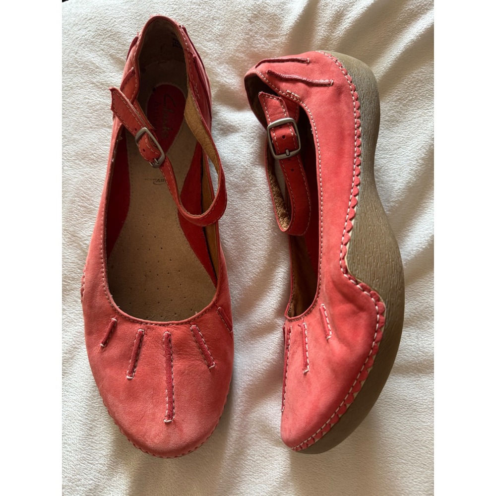 Clarks Artisan Coral Pink Suede Mary Jane Flats Active Air Leather Womens 10M